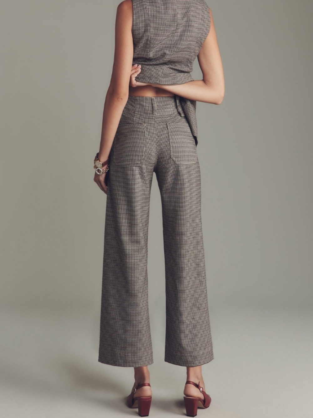 NWT: Brown & Cream “Colette” Crop Houndstooth Pants (25P) by Maeve - Picture 4 of 5